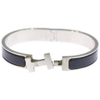 Hermes Click Logo Enamel Bangle Bracelet Silver Black — view 6