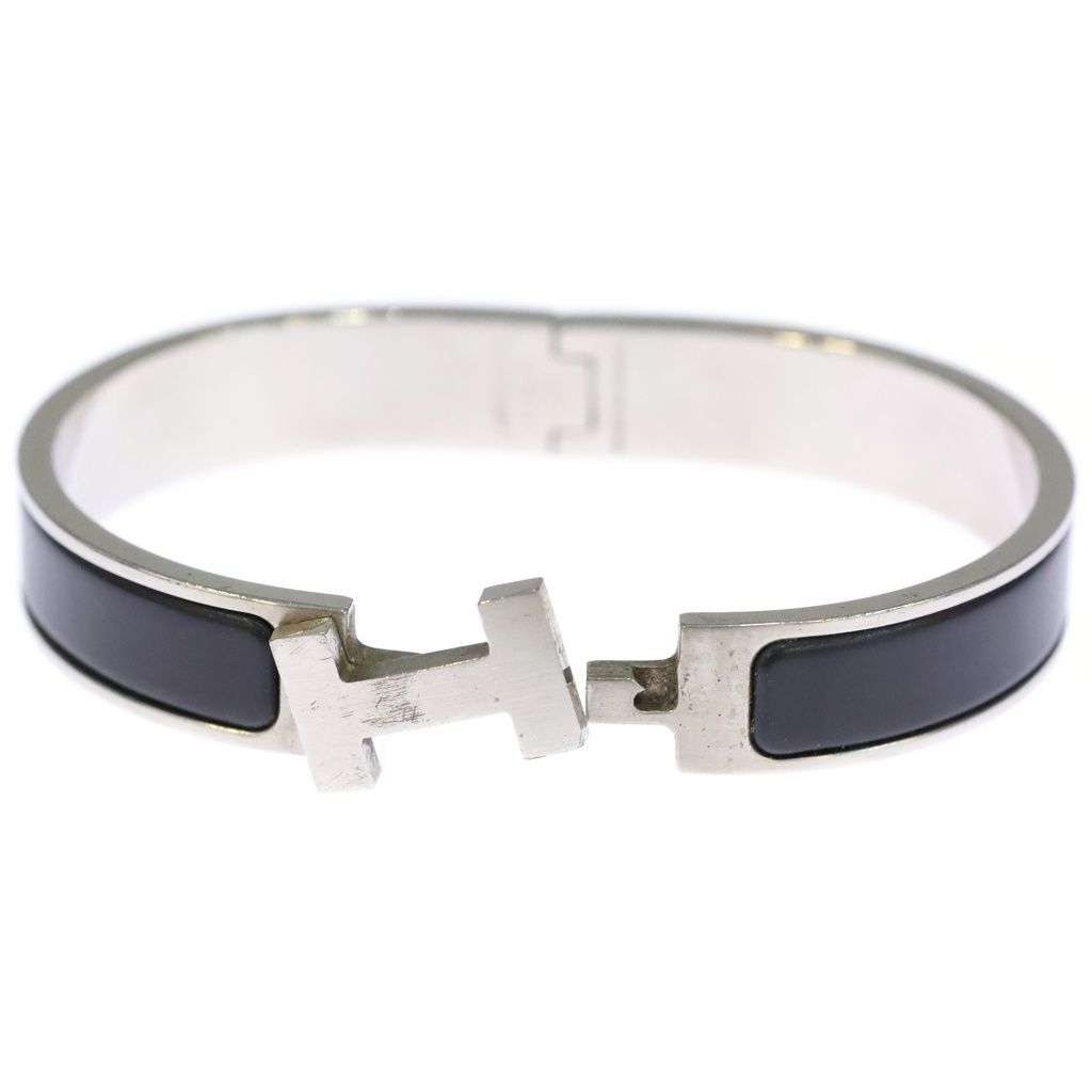 Hermes Click Logo Enamel Bangle Bracelet Silver Black — view 6