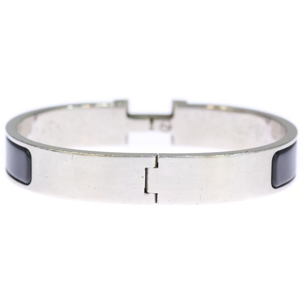 Hermes Click Logo Enamel Bangle Bracelet Silver Black — view 2