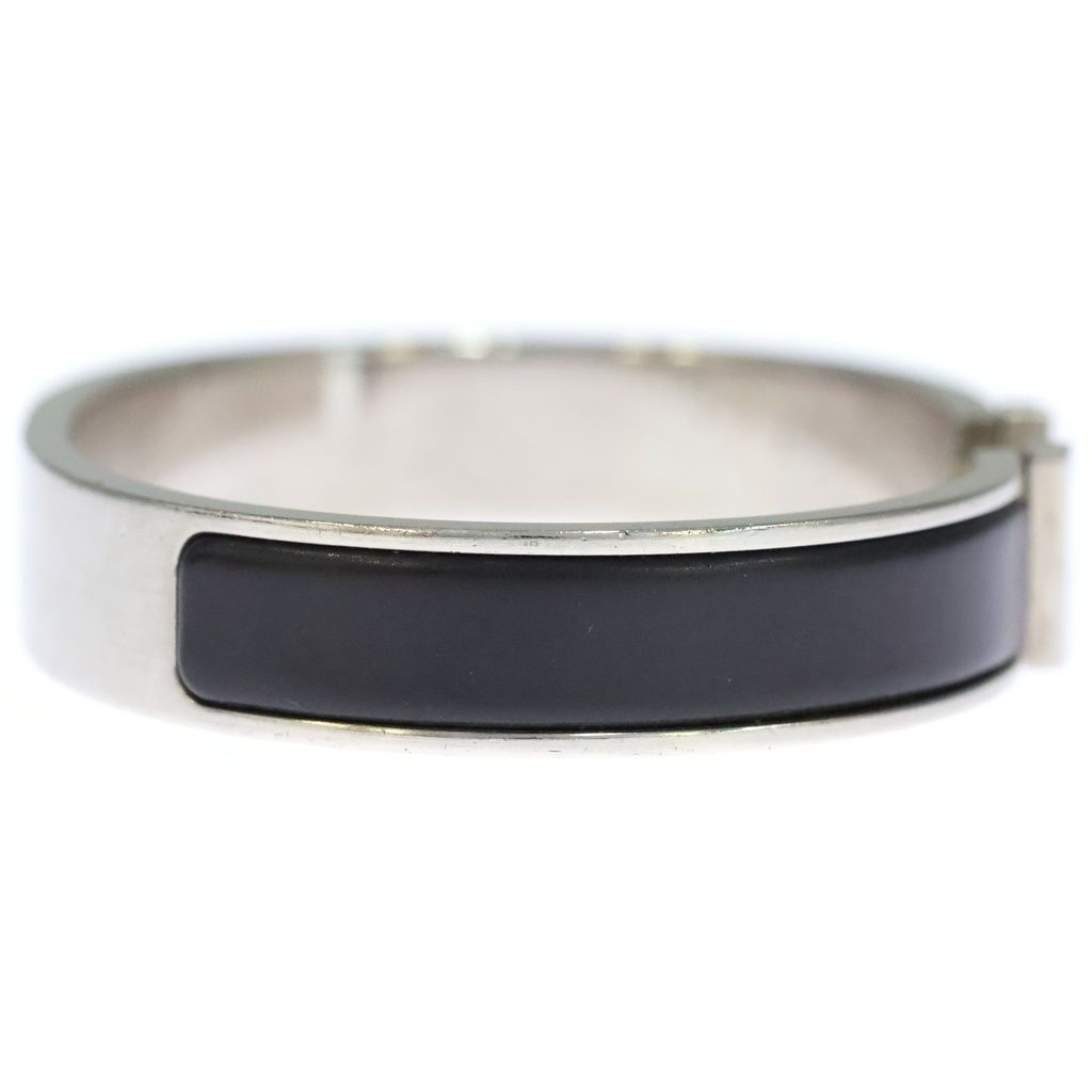 Hermes Click Logo Enamel Bangle Bracelet Silver Black — view 3