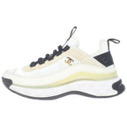 Chanel CC Logo Studded Leather Low Cut Sneakers White