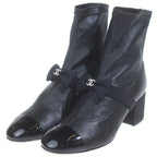 Chanel CC Logo Ribbon Pearl Short Boots Black — view 2