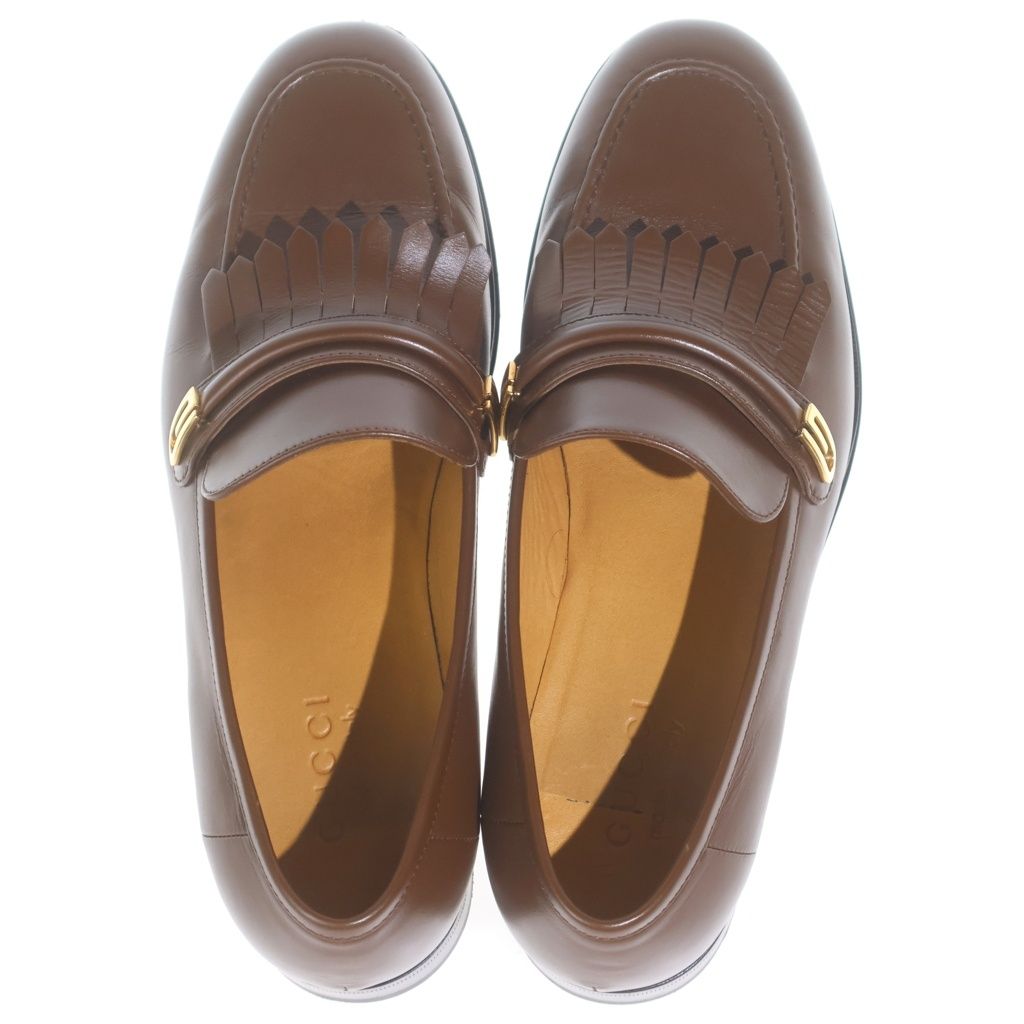 Gucci Gold Quilted Tassel Leather Loafers Brown with Fringe — view 4