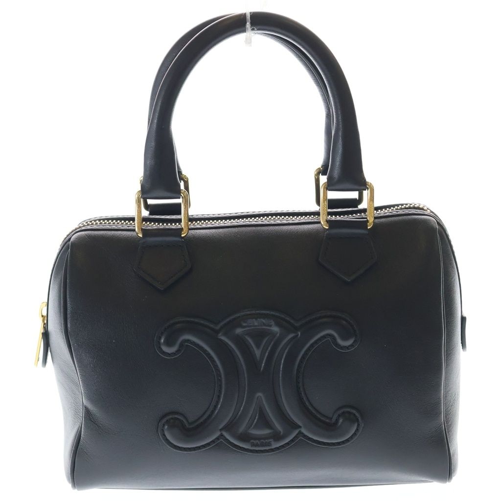 Celine Cuill Triomphe Smooth Calfskin Small Boston Shoulder Handbag Black