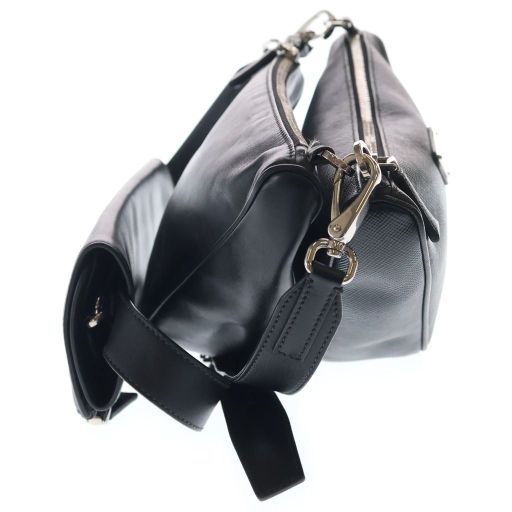 Prada Saffiano Leather Triangle Double Shoulder Bag Black — view 3