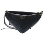 Prada Saffiano Leather Triangle Double Shoulder Bag Black