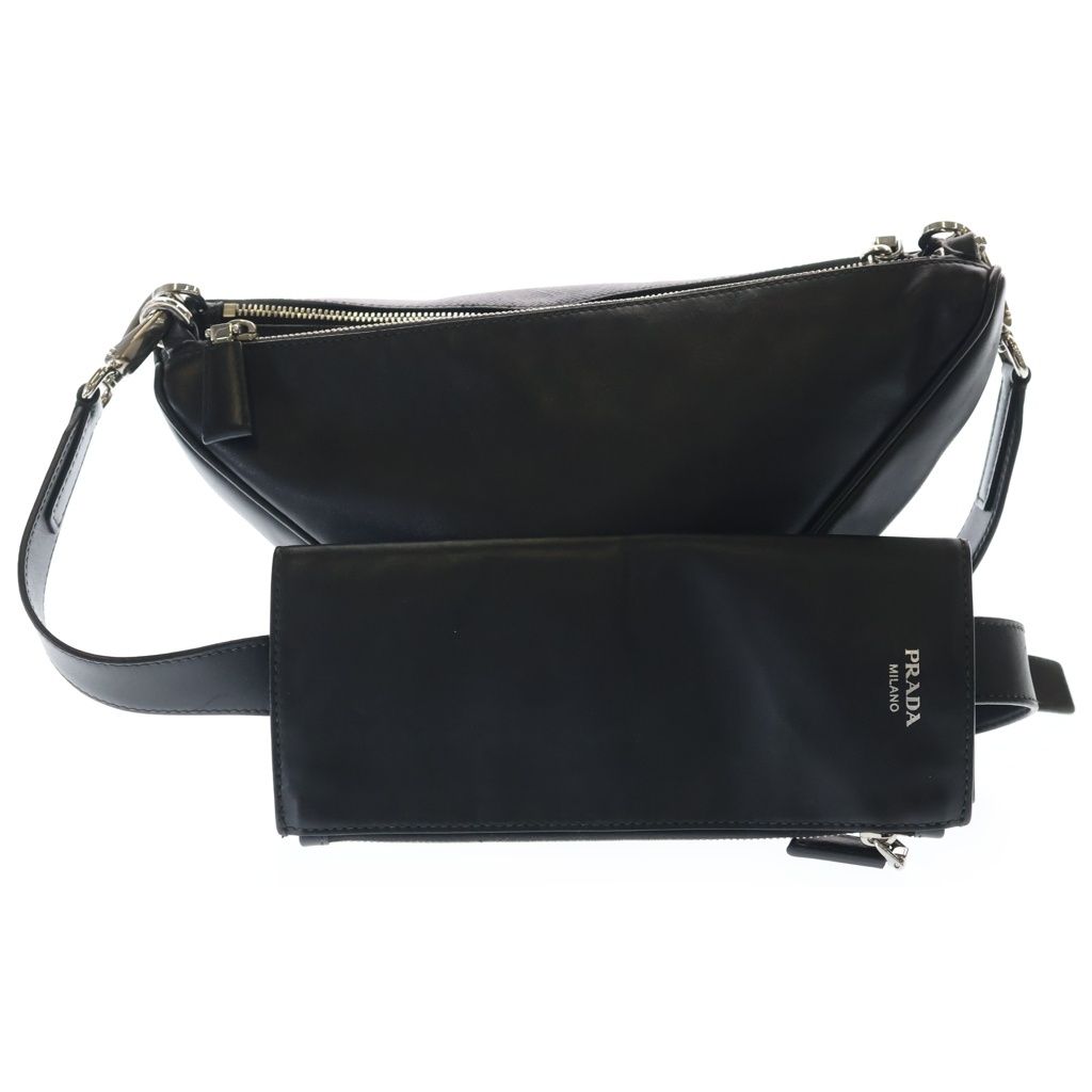 Prada Saffiano Leather Triangle Double Shoulder Bag Black — view 2