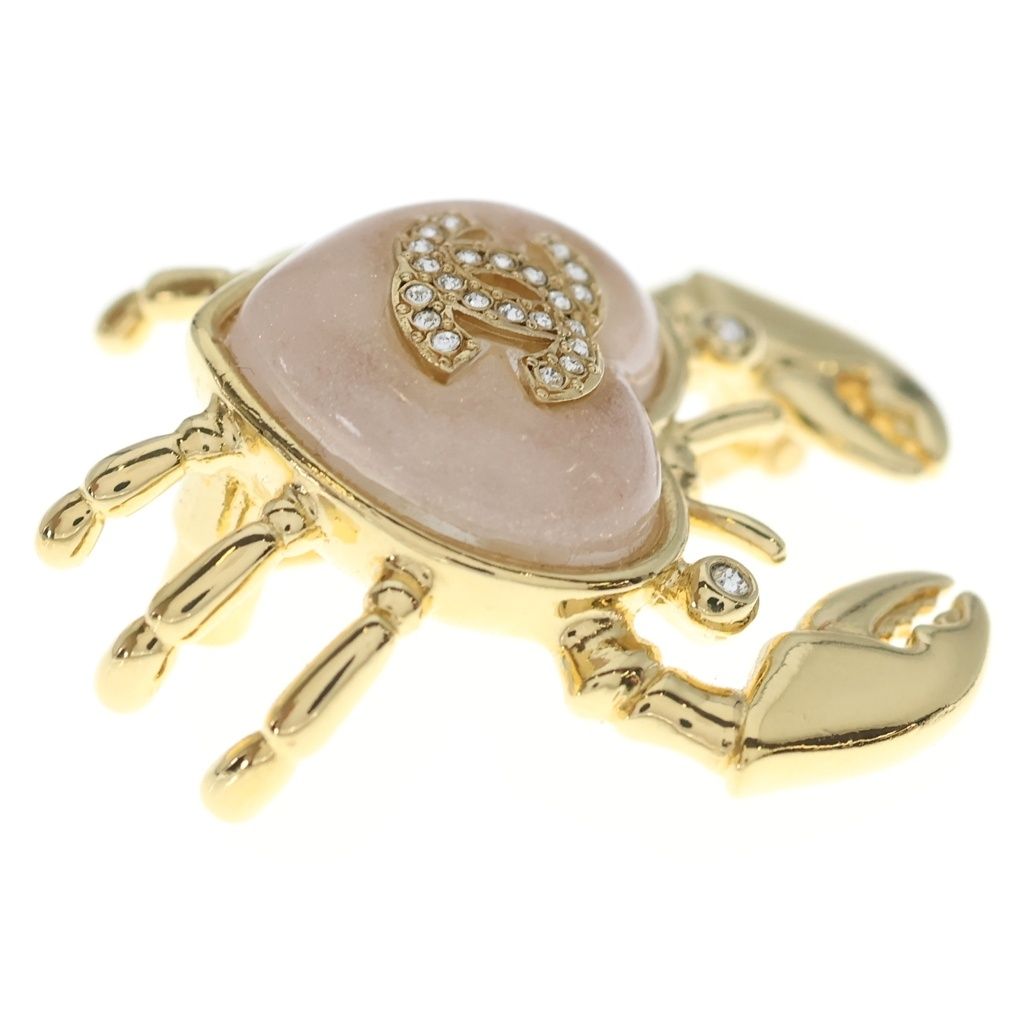 Chanel 25c Crab Club Motif Heart CC Logo Rhinestone Decorative Brooch Gold — view 3