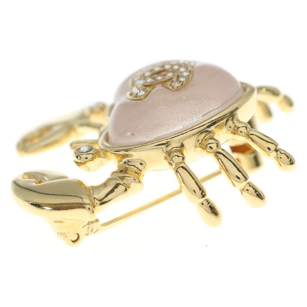 Chanel 25c Crab Club Motif Heart CC Logo Rhinestone Decorative Brooch Gold — view 4