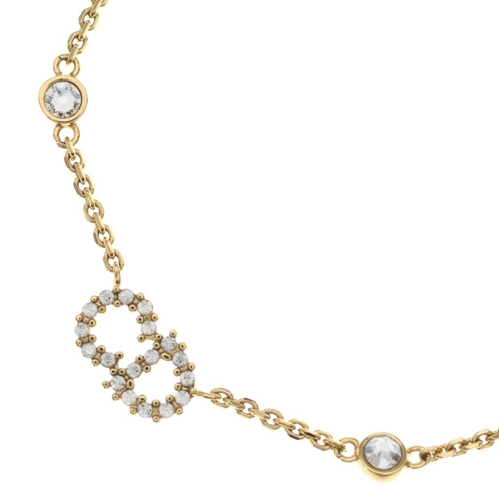 Dior CD Logo Faux Pearl Rhinestone Pendant Chain Gold