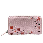 Bottega Veneta Wallet Intrecciato Pink Zip Around Embroidery Leather