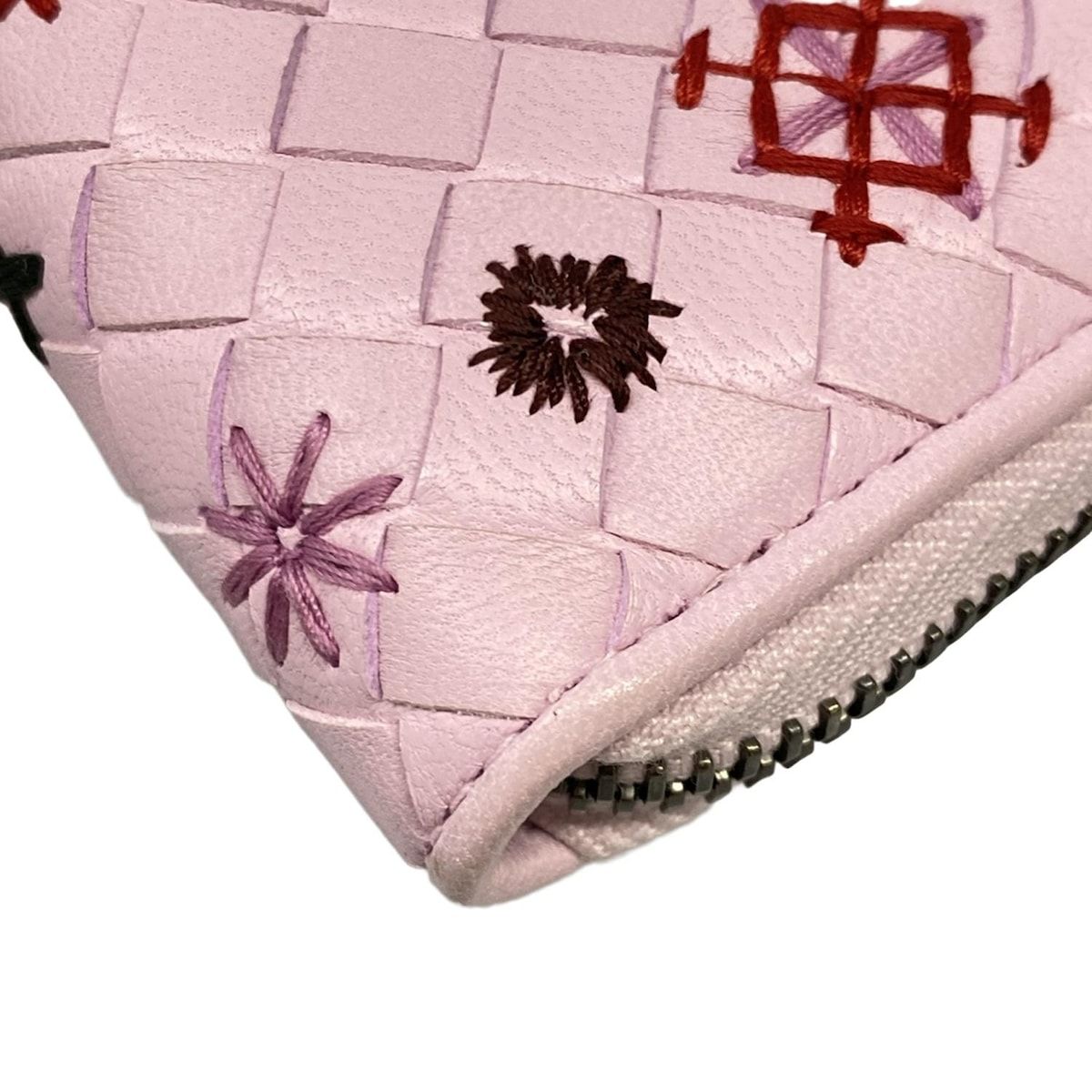 Bottega Veneta Wallet Intrecciato Pink Zip Around Embroidery Leather — view 7