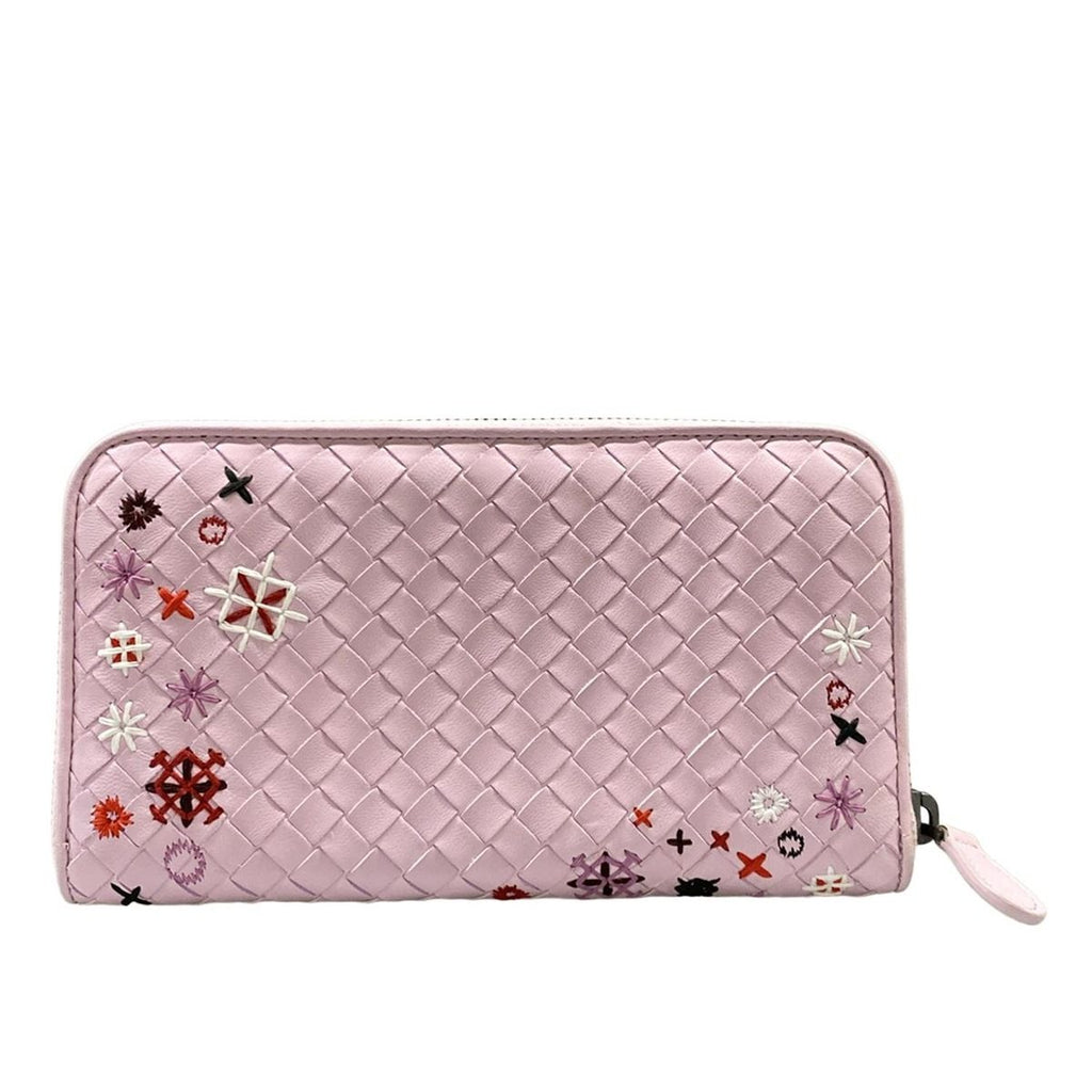 Bottega Veneta Wallet Intrecciato Pink Zip Around Embroidery Leather — view 2