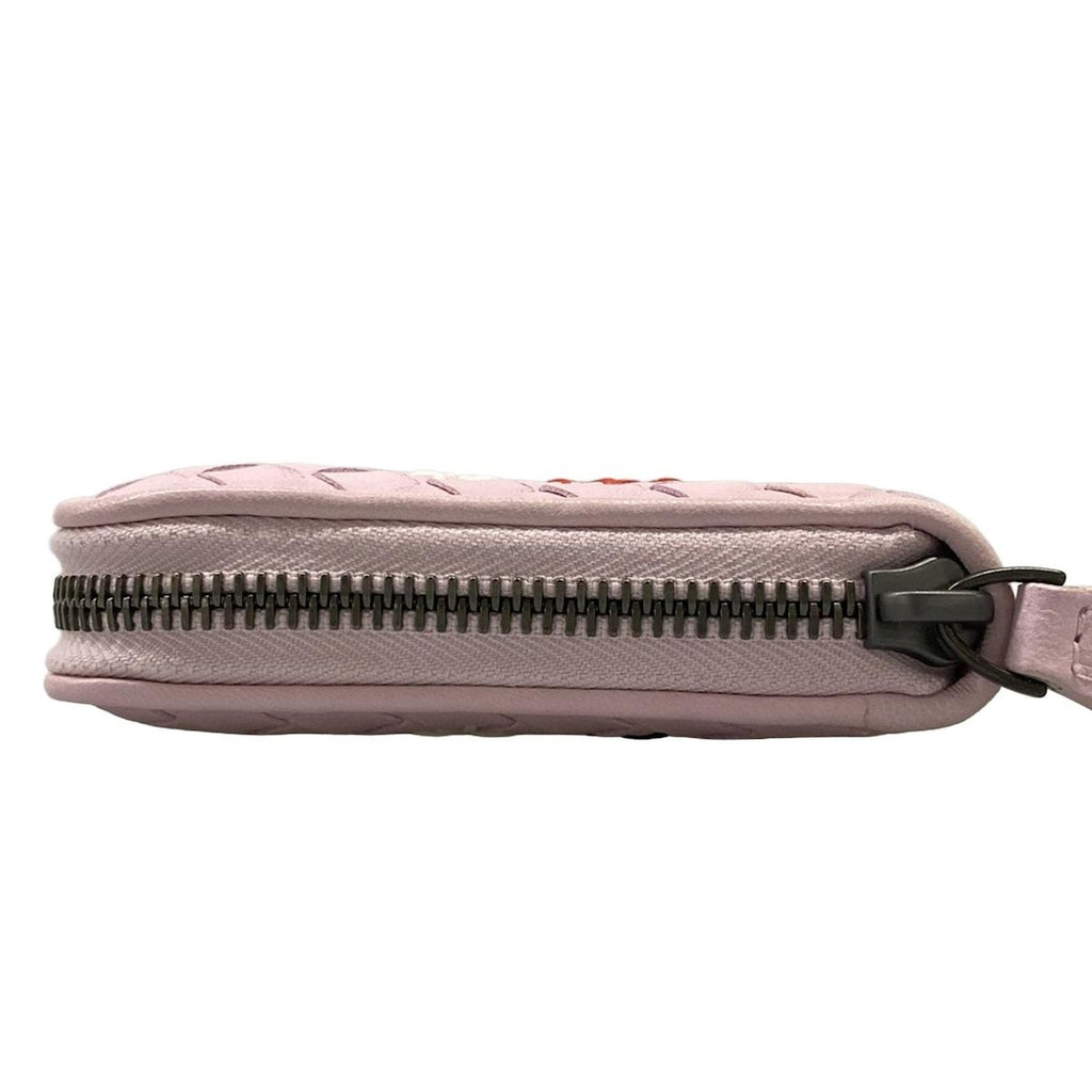 Bottega Veneta Wallet Intrecciato Pink Zip Around Embroidery Leather — view 9