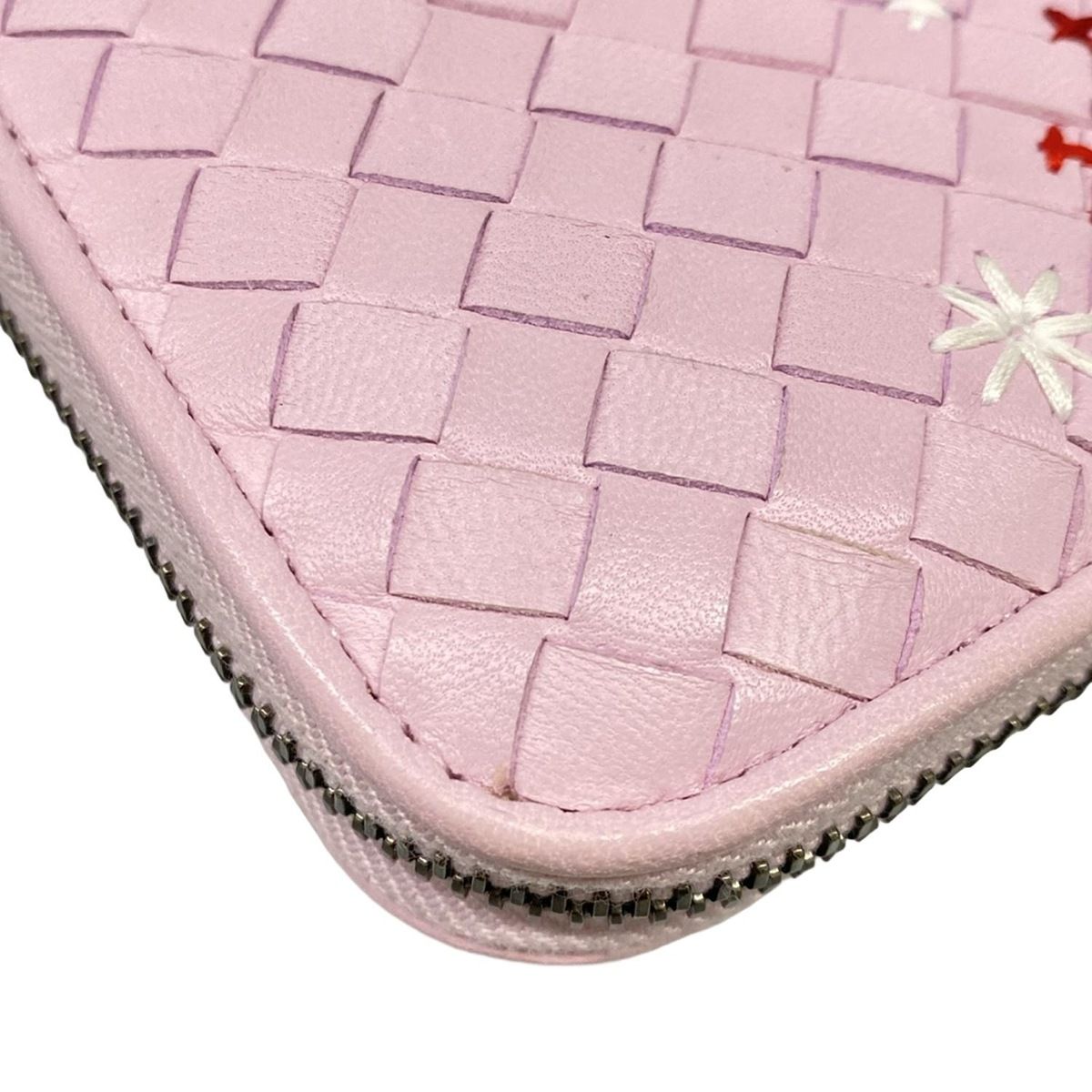 Bottega Veneta Wallet Intrecciato Pink Zip Around Embroidery Leather — view 6