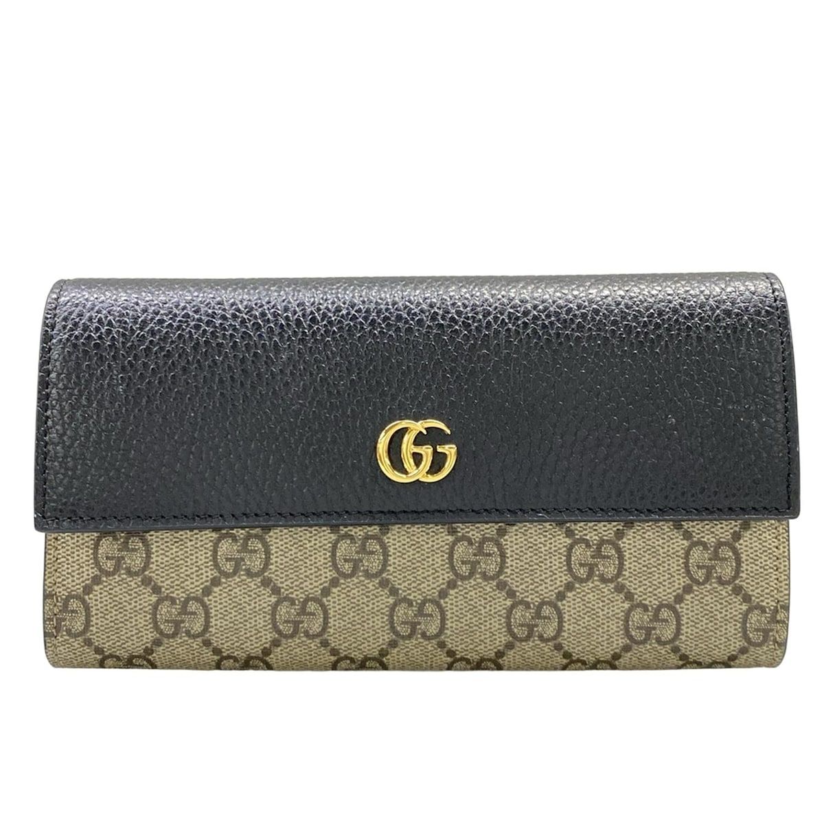 Gucci Wallet GG Marmont Continental Black Beige Ebony Leather
