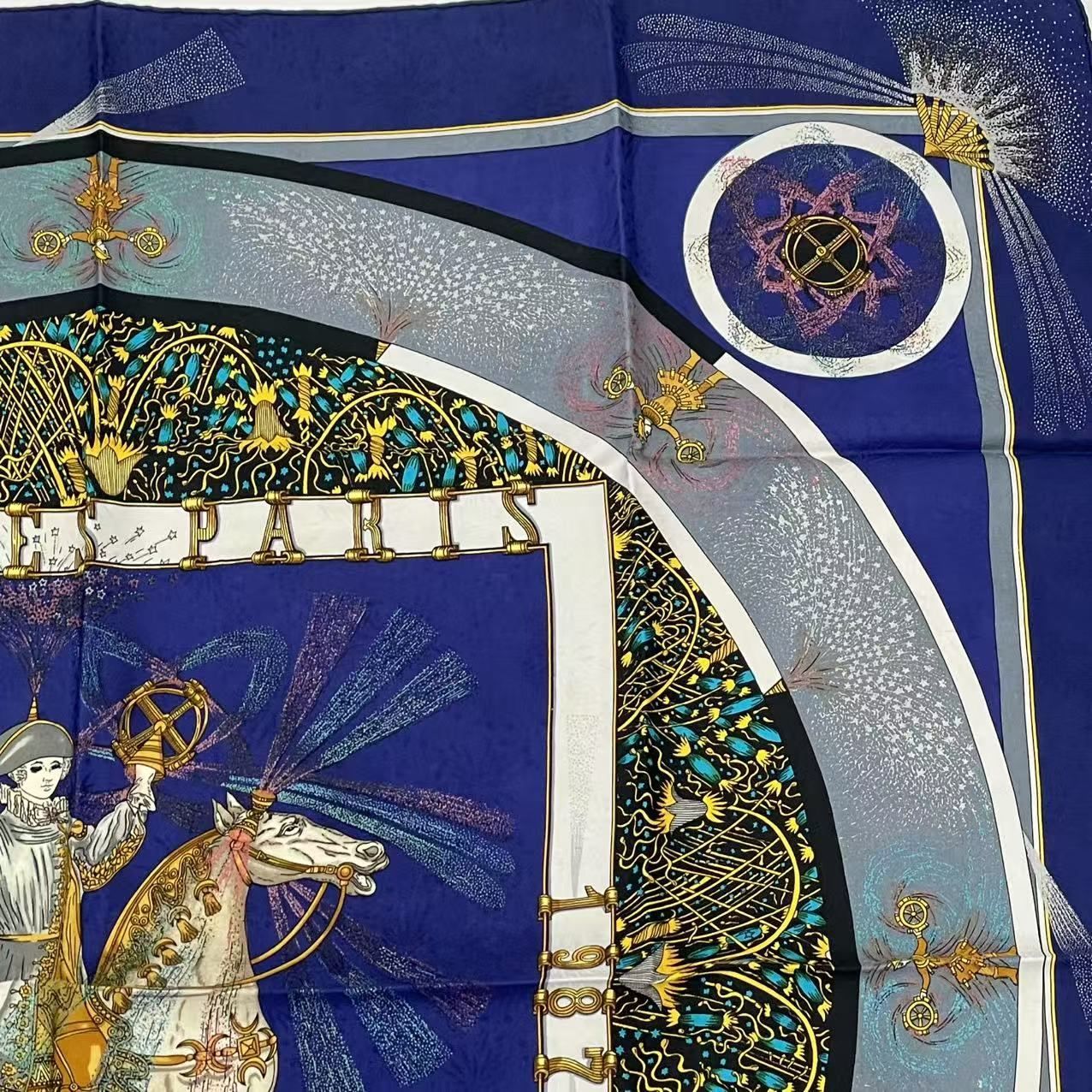 Hermes Carre 90 Feux D'artifice Silk Scarf Navy — view 3