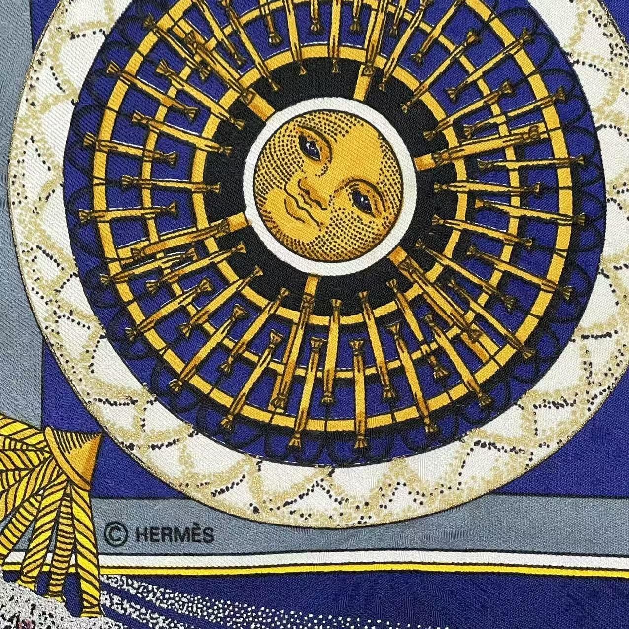 Hermes Carre 90 Feux D'artifice Silk Scarf Navy — view 6