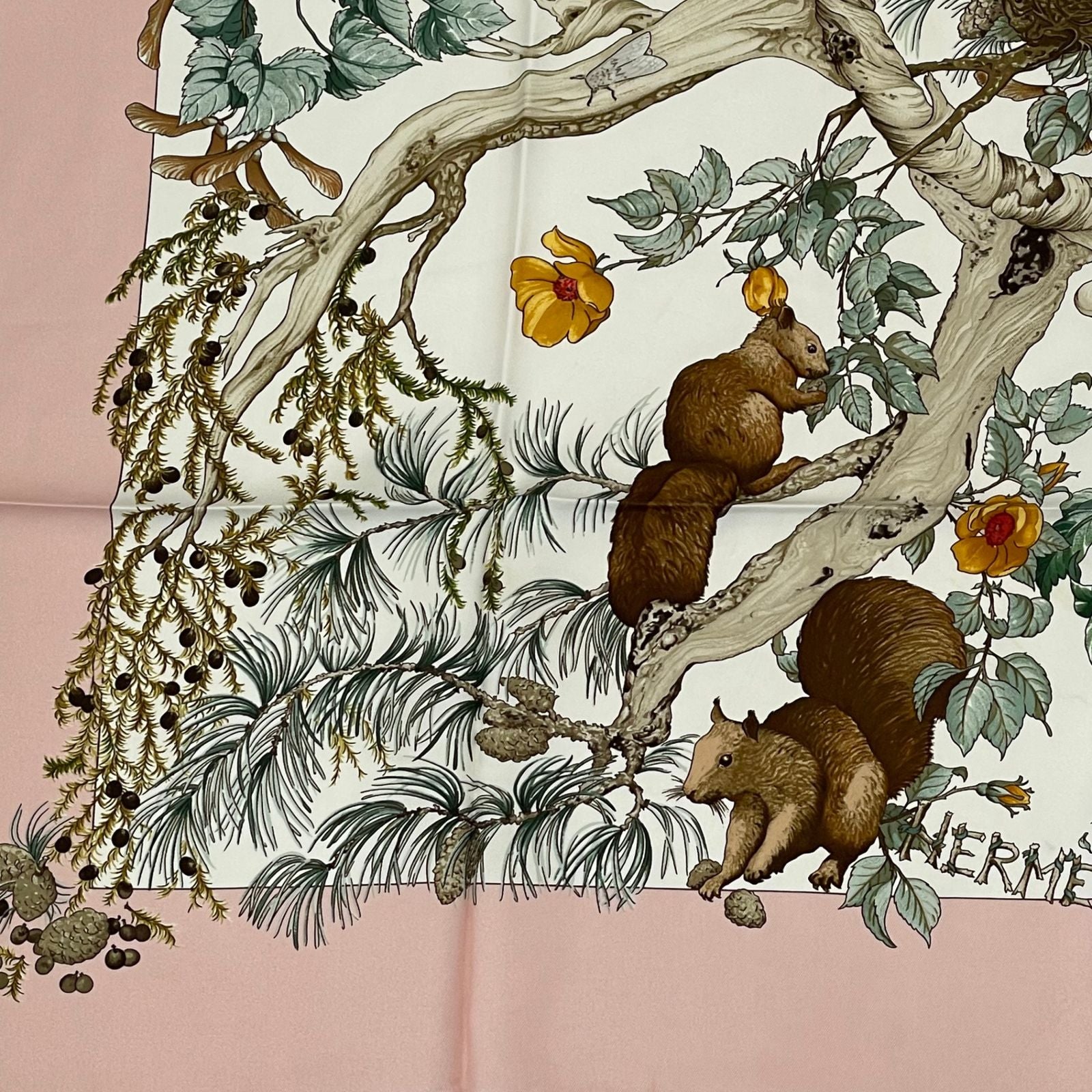 Hermes Carre 90 Coeur Des Bois in the Woods Navy Silk 100% Scarf — view 4