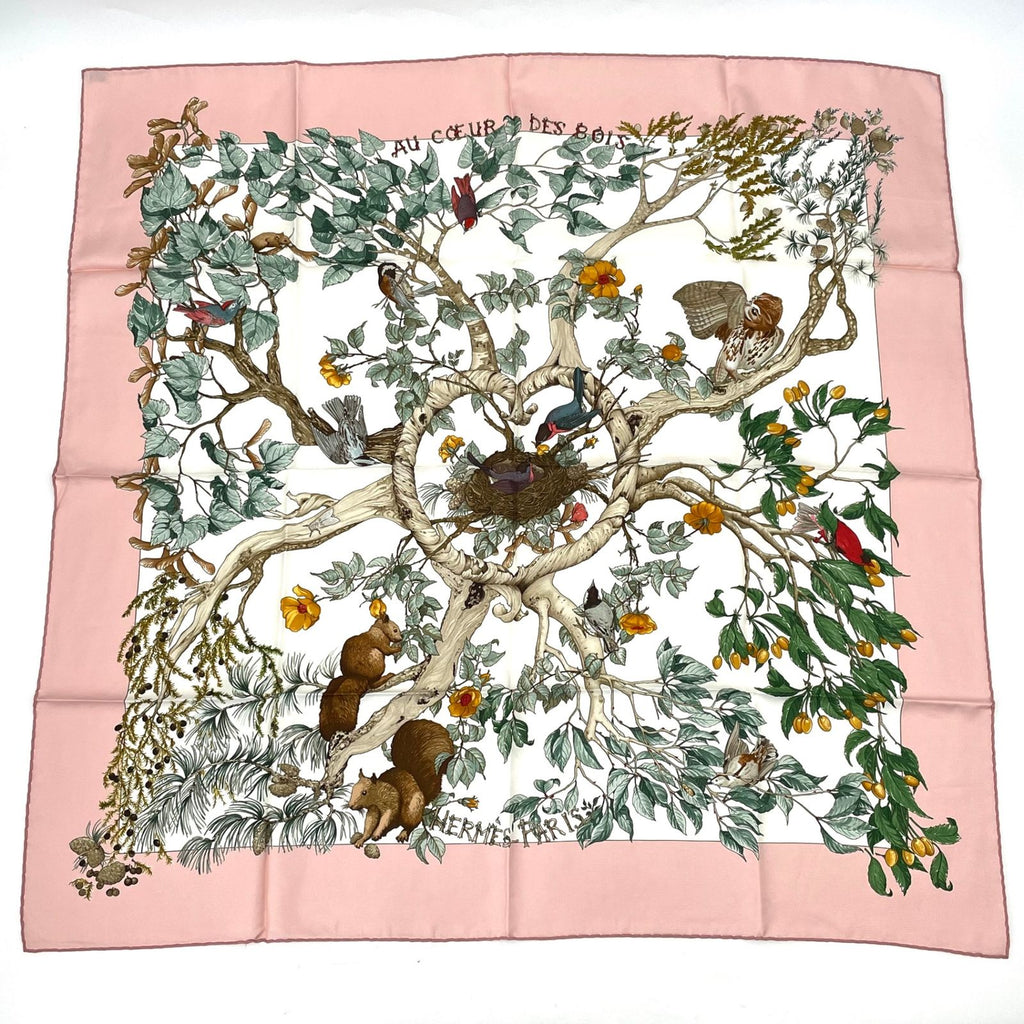 Hermes Carre 90 Coeur Des Bois in the Woods Navy Silk 100% Scarf