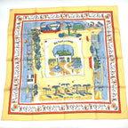 Hermes Carre 90 RE Tour a la Terre Return Silk 100% Scarf Yellow