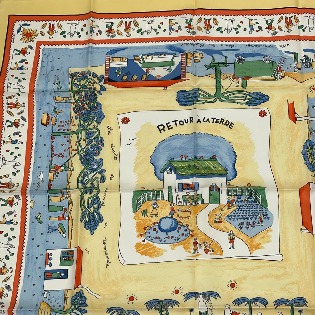 Hermes Carre 90 RE Tour a la Terre Return Silk 100% Scarf Yellow — view 2