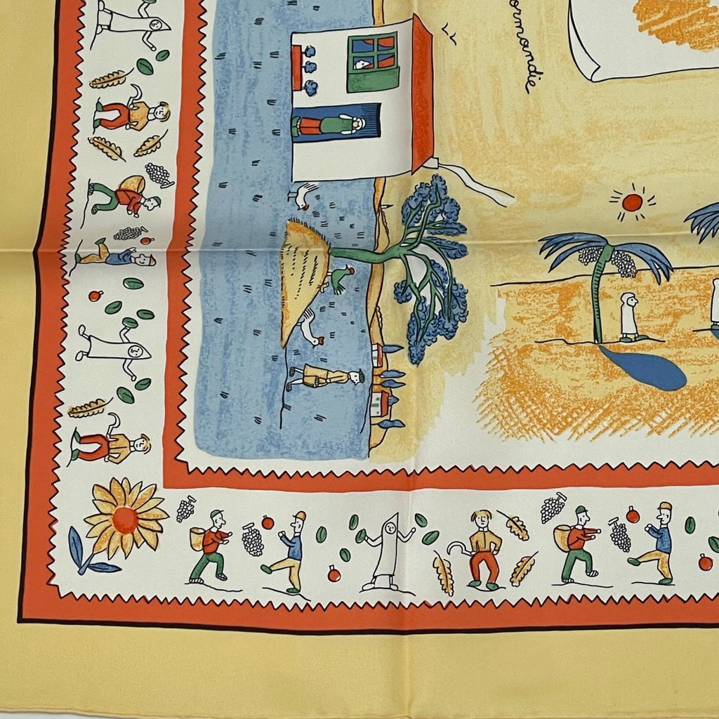Hermes Carre 90 RE Tour a la Terre Return Silk 100% Scarf Yellow — view 4
