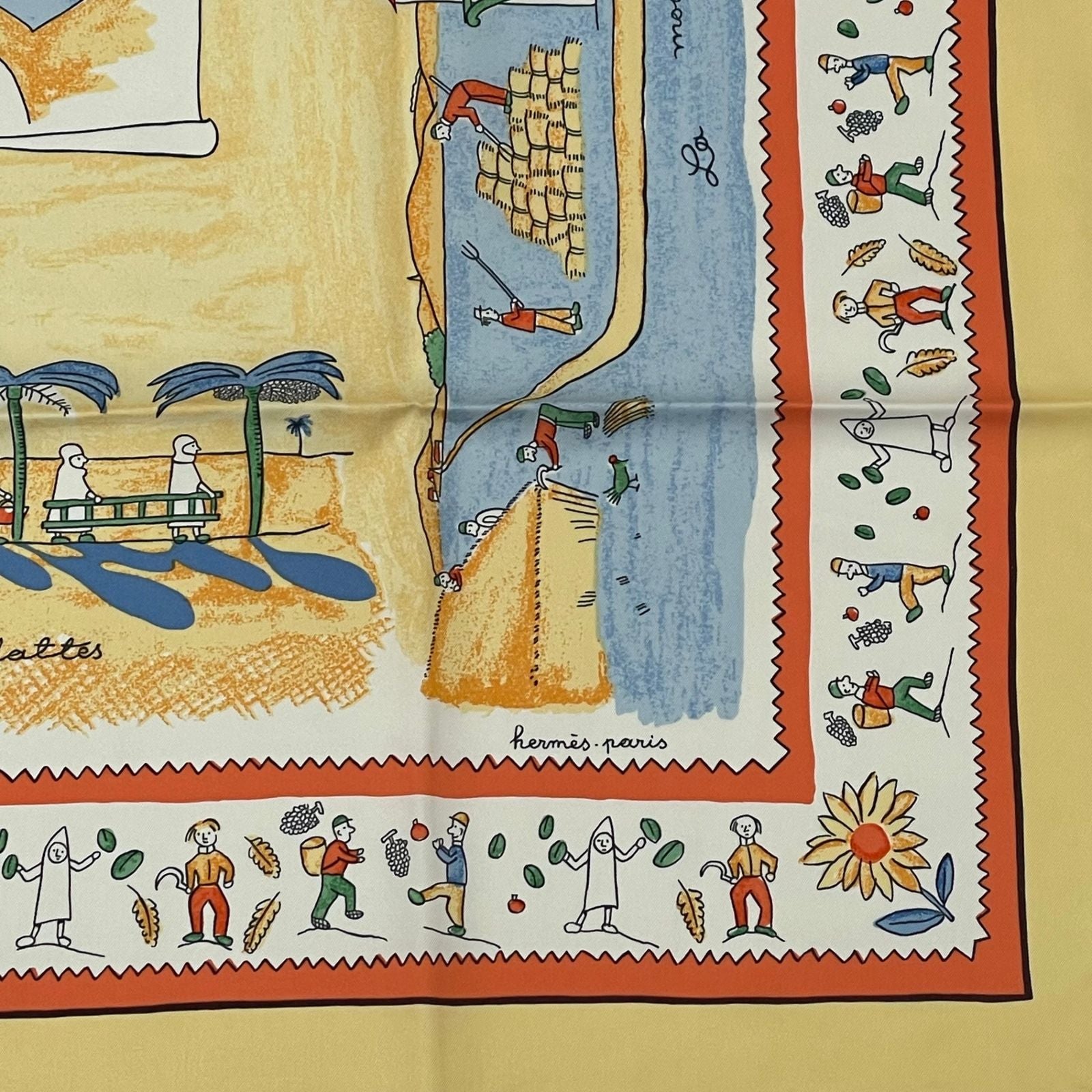Hermes Carre 90 RE Tour a la Terre Return Silk 100% Scarf Yellow — view 5