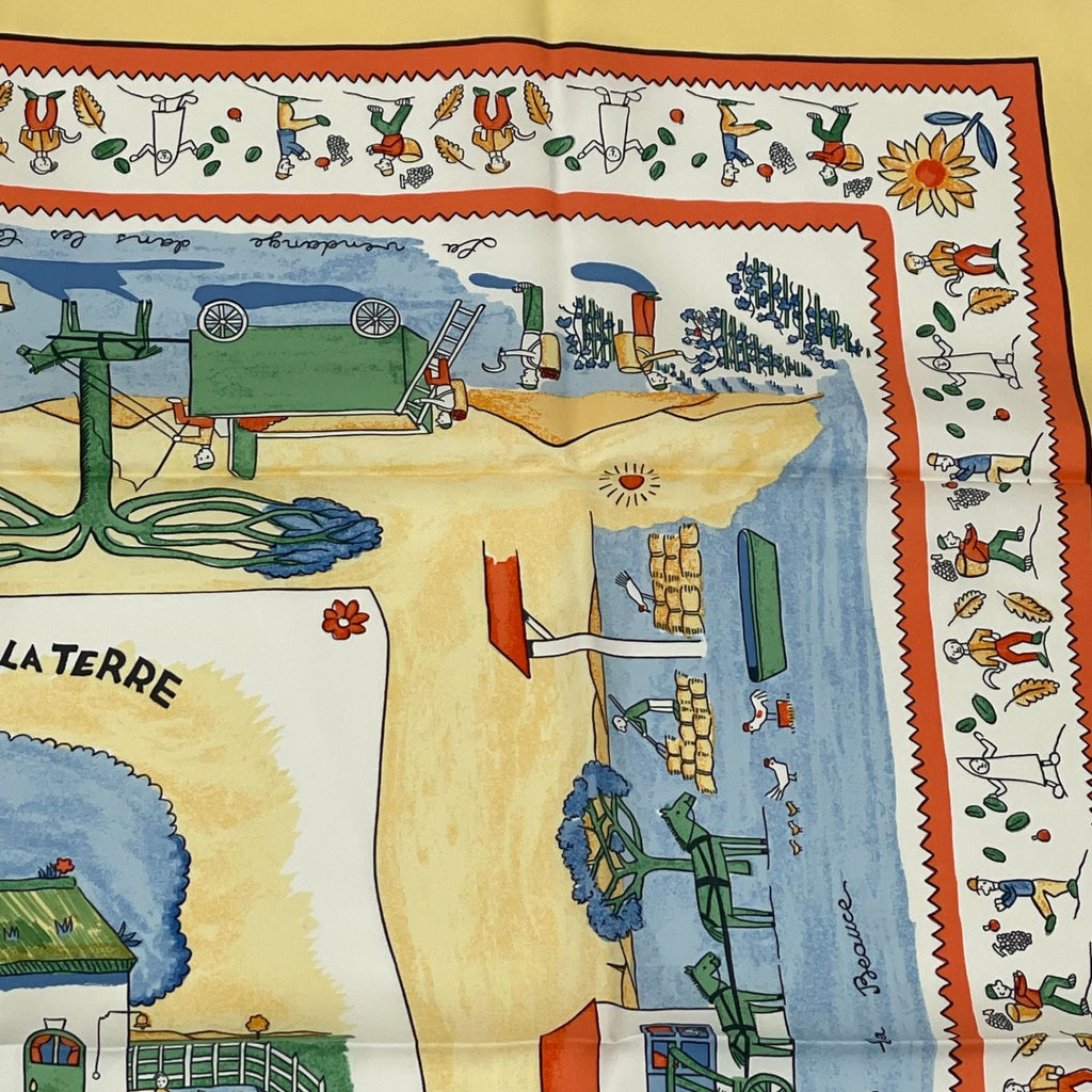 Hermes Carre 90 RE Tour a la Terre Return Silk 100% Scarf Yellow — view 3