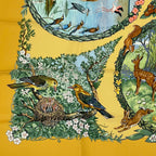 Hermes Carre 90 les Quatre Saisons Four Seasons Brown Animal Flower Scarf Silk — view 4
