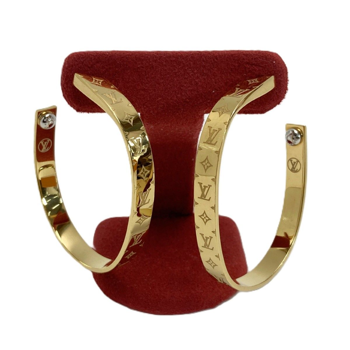 Louis Vuitton Hoop Nanogram Earrings Gold Box Cloth