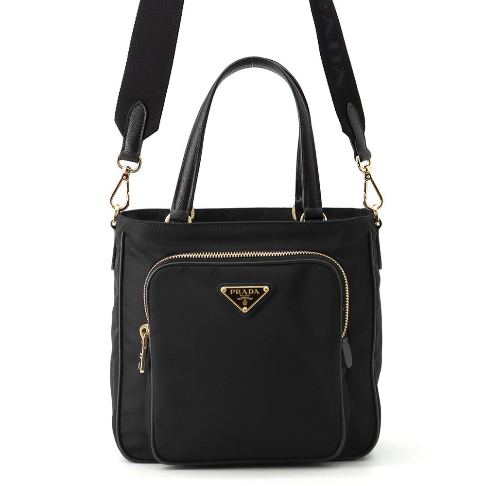 Prada Handbag Triangle Logo Saffiano 2-Way Shoulder Black