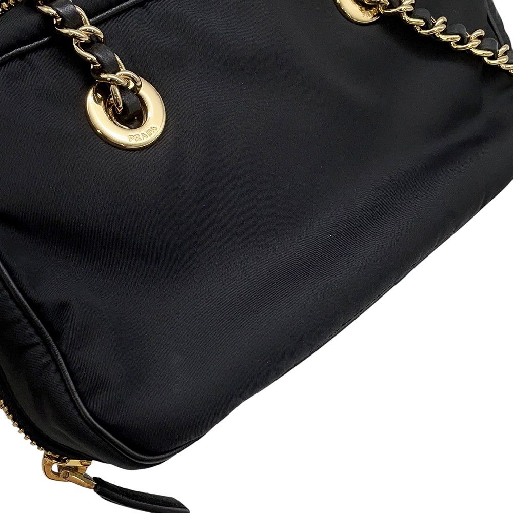 Prada Chain Shoulder Bag Triangle Logo Nylon Black — view 6