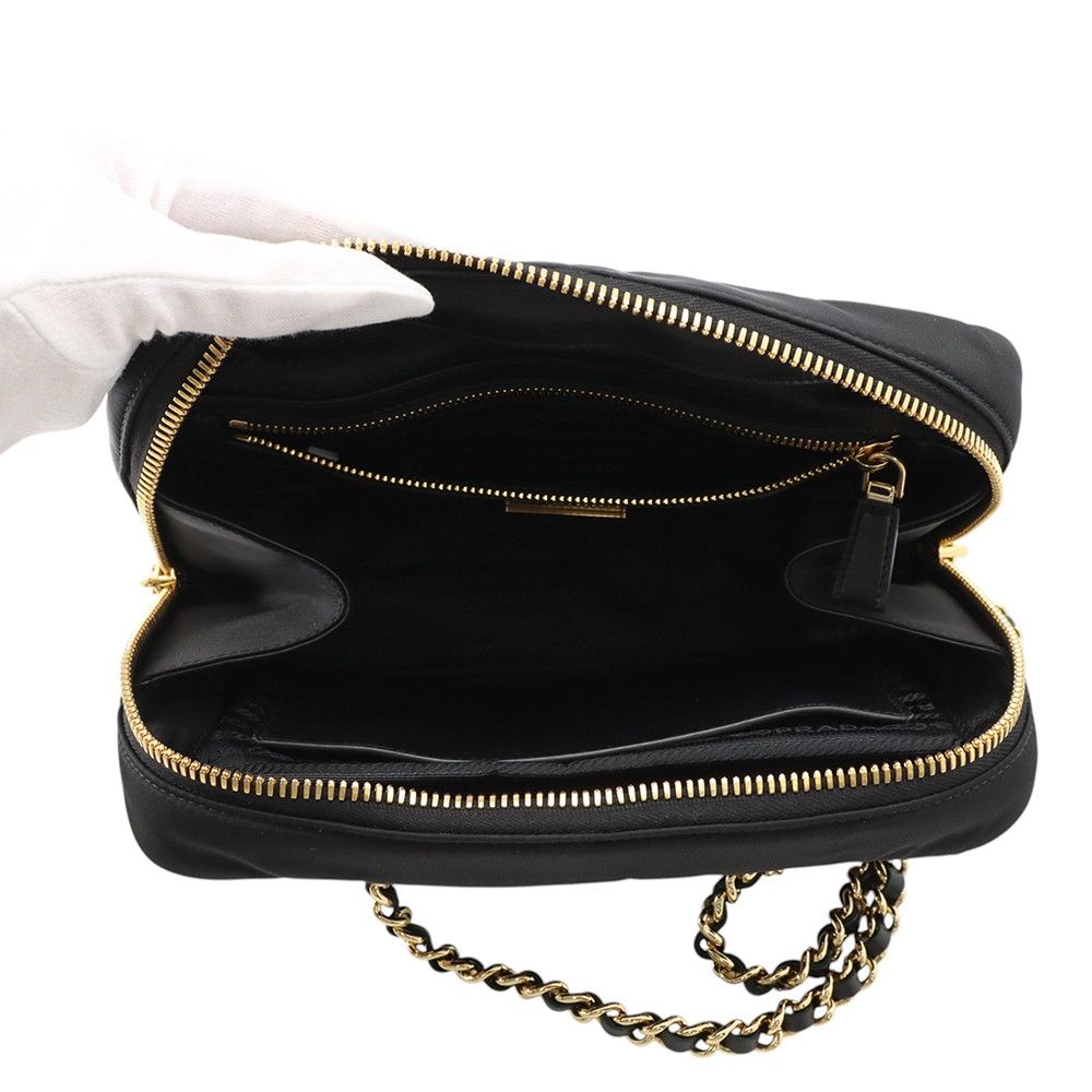 Prada Chain Shoulder Bag Triangle Logo Nylon Black — view 5