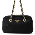Prada Chain Shoulder Bag Triangle Logo Nylon Black