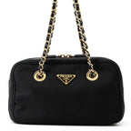 Prada Chain Shoulder Bag Triangle Logo Nylon Black