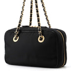 Prada Chain Shoulder Bag Triangle Logo Nylon Black — view 2