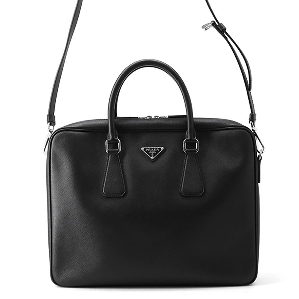 Prada Briefcase Saffiano Triangle Logo 2-Way Shoulder Black