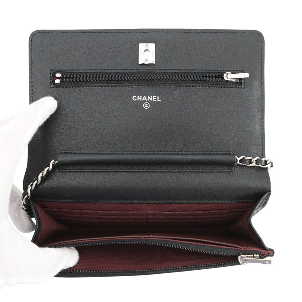 Chanel Chain Wallet Classic Quilted CC Logo Lambskin Black — view 6