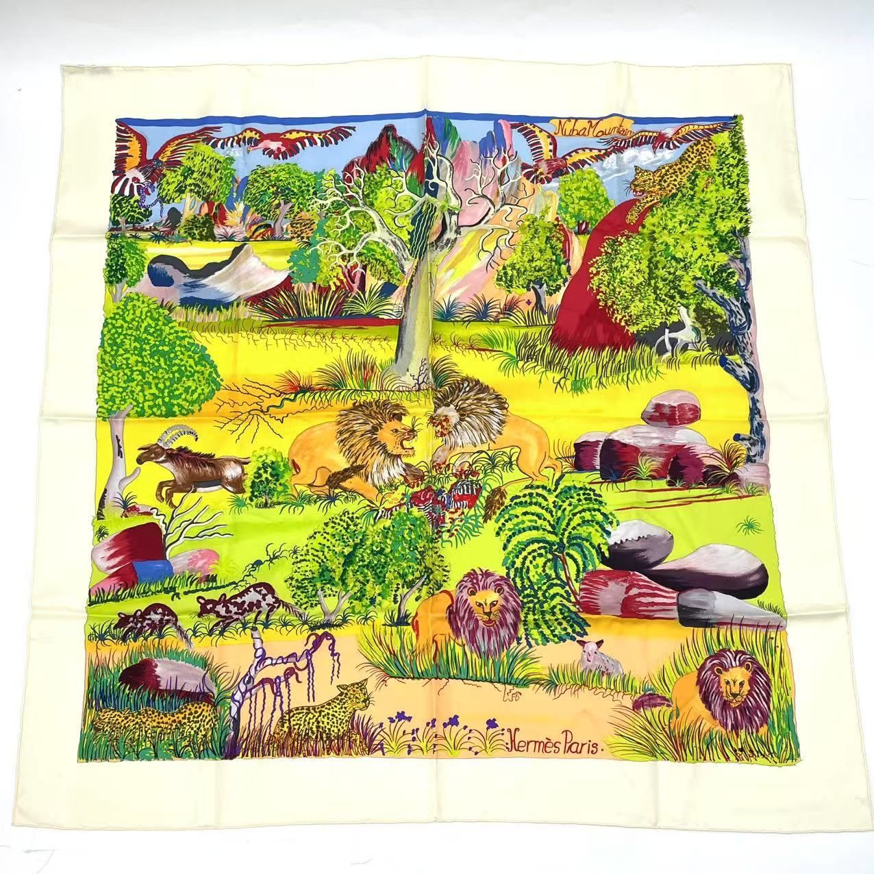 Hermes Carre 90 Nuba Mountain Scarf Silk 100% White