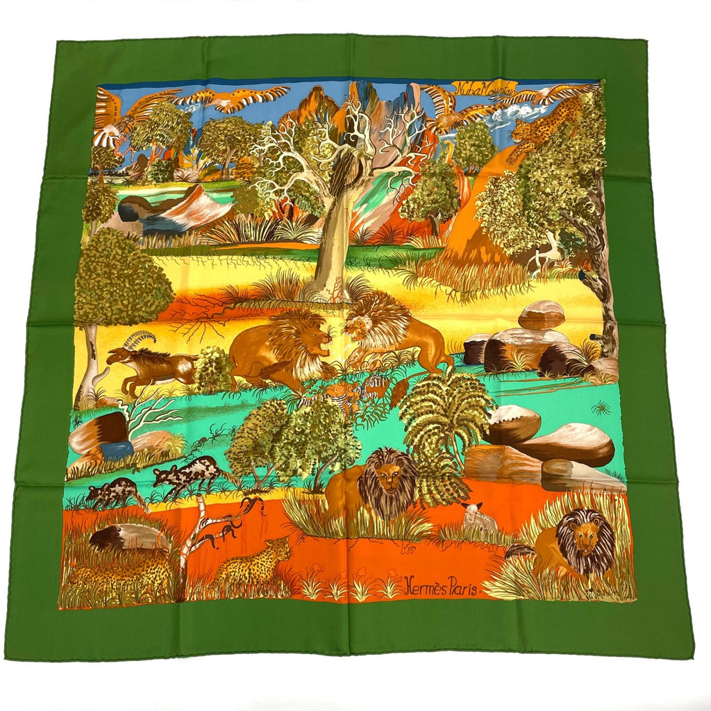 Hermes Carre 90 Nuba Mountain Scarf Silk 100% Green
