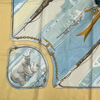 Hermes Carre 90 Gronland Green Land Eskimo Dog Sled Silk Scarf Yellow — view 4