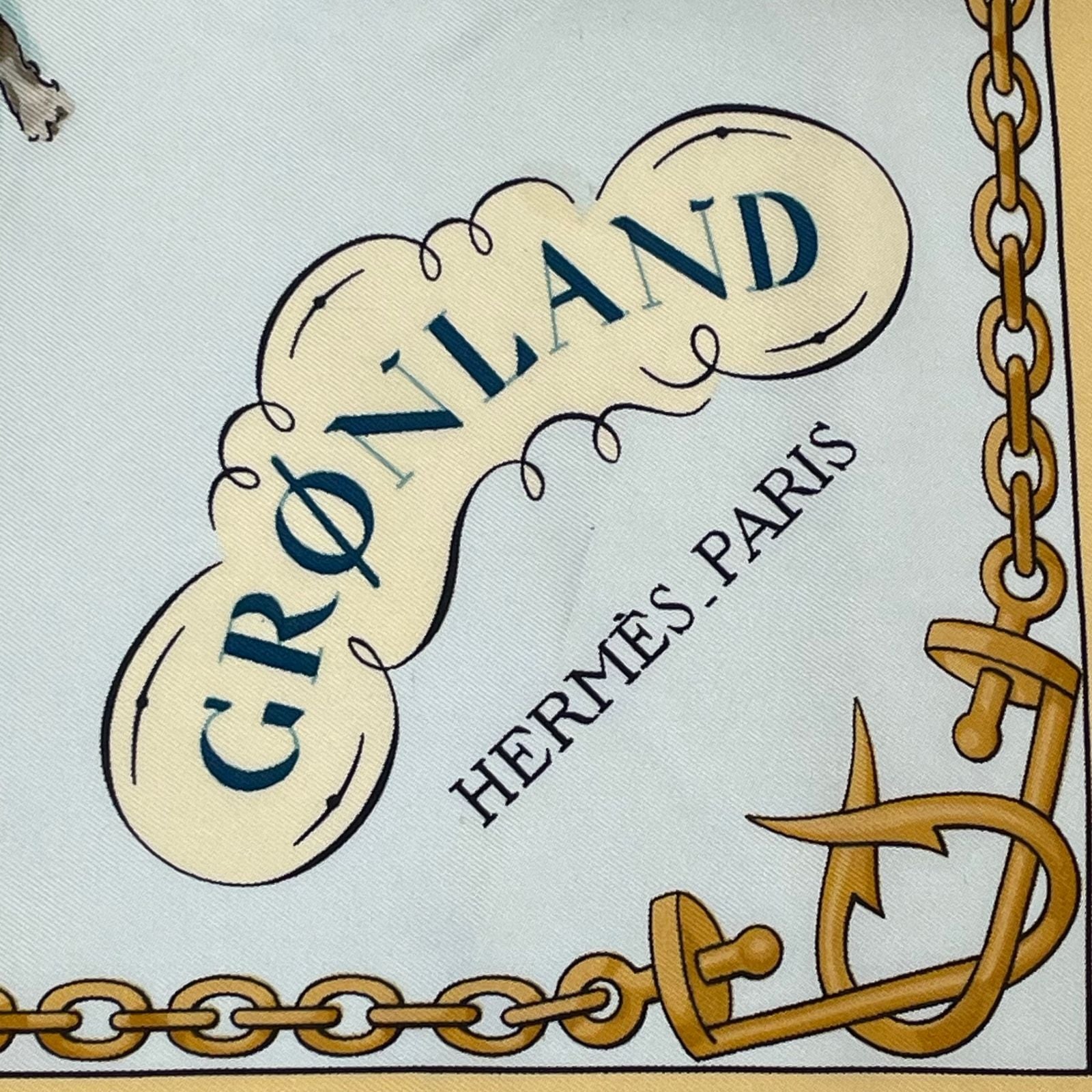Hermes Carre 90 Gronland Green Land Eskimo Dog Sled Silk Scarf Yellow — view 7