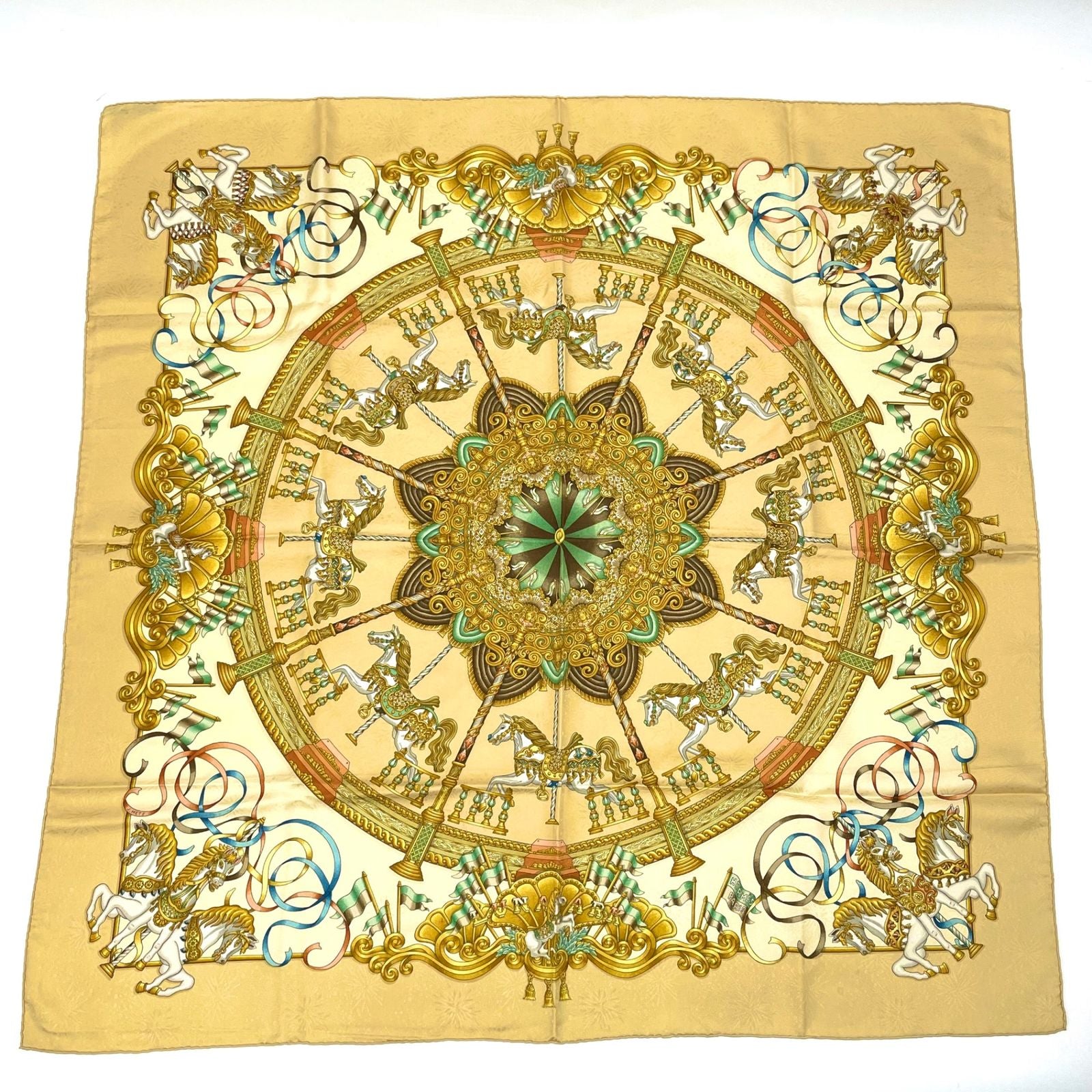 Hermes Carre 90 Luna Park Amusement Scarf Silk Yellow