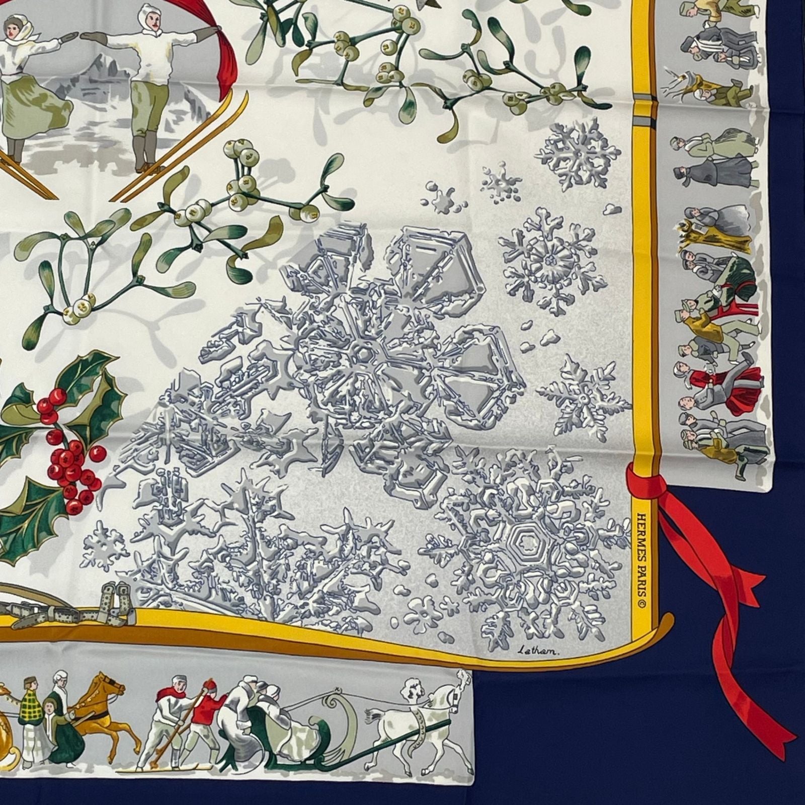 Hermes Carre 90 Neige D'antan Last Year's Snow Navy Silk 100% Scarf — view 5
