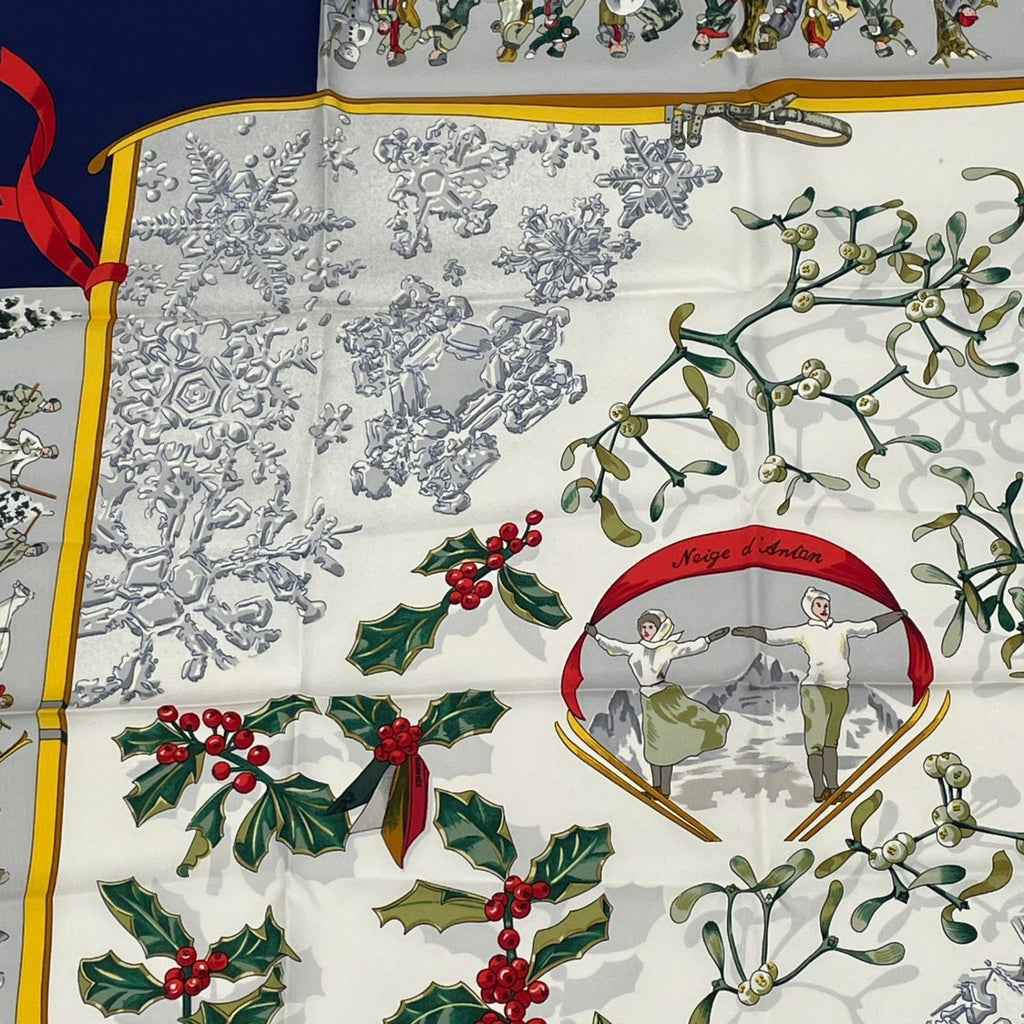 Hermes Carre 90 Neige D'antan Last Year's Snow Navy Silk 100% Scarf — view 2
