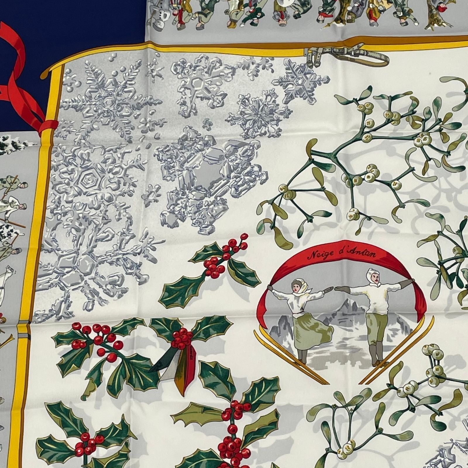 Hermes Carre 90 Neige D'antan Last Year's Snow Navy Silk 100% Scarf — view 2