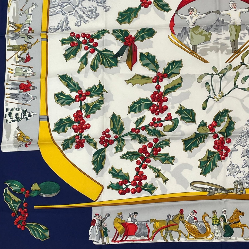 Hermes Carre 90 Neige D'antan Last Year's Snow Navy Silk 100% Scarf — view 4