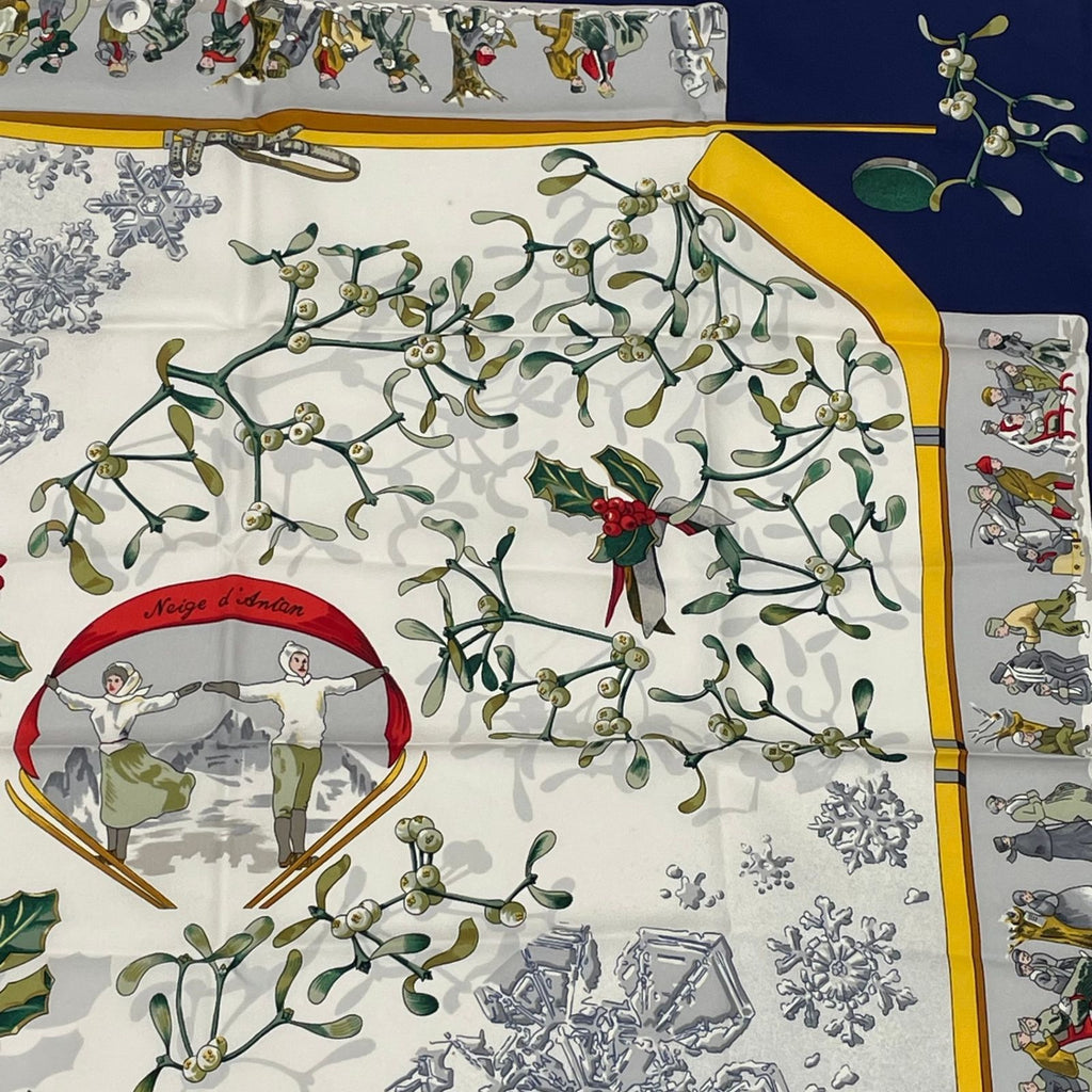 Hermes Carre 90 Neige D'antan Last Year's Snow Navy Silk 100% Scarf — view 3