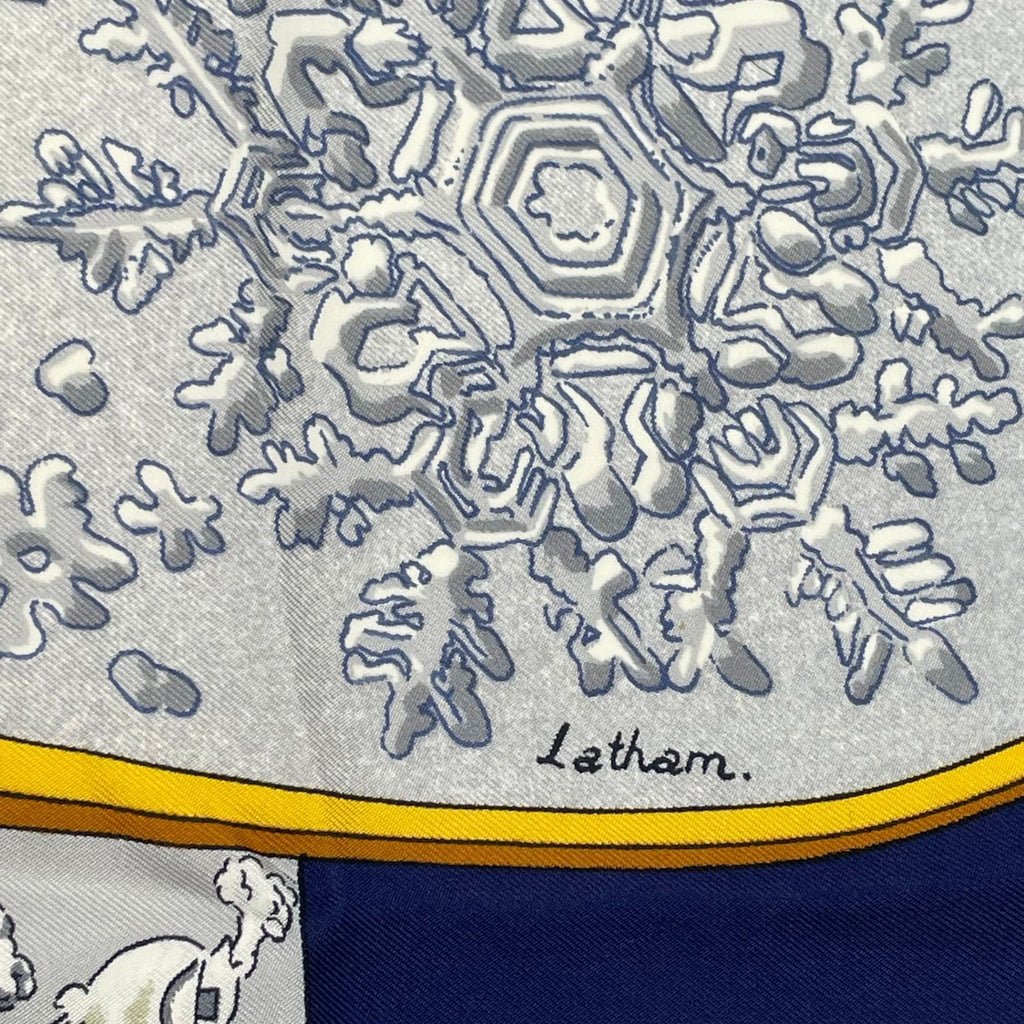 Hermes Carre 90 Neige D'antan Last Year's Snow Navy Silk 100% Scarf — view 6